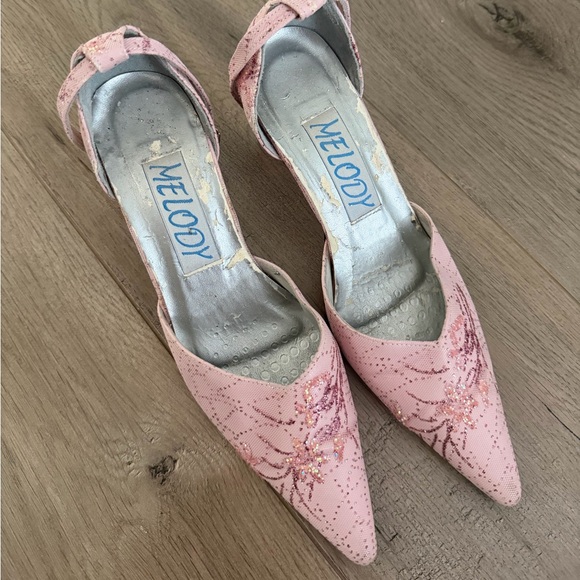 Y2K PINK GLITTERY STRAPPY KITTEN HEELS - Picture 2 of 6